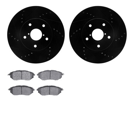 Dynamic Friction Company Front Brake Rotors-Drilled and Slotted-Black with 5000 Euro Ceramic Brake Pads 8602-13008